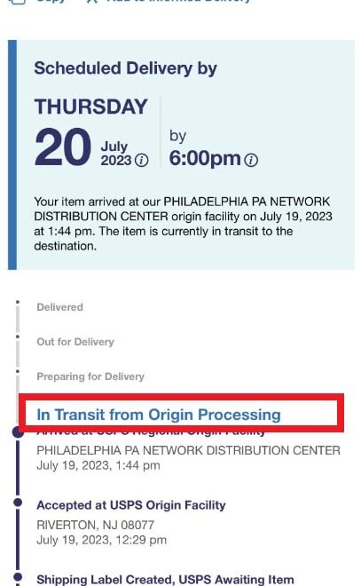 What Does In Transit From Origin Processing Mean