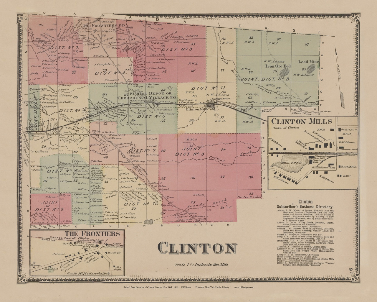 Clinton, New York 1869 - Old Town Map Reprint