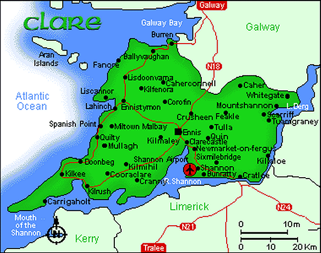 Map of County Clare | County Clare Ireland, Clare Ireland, County Clare
