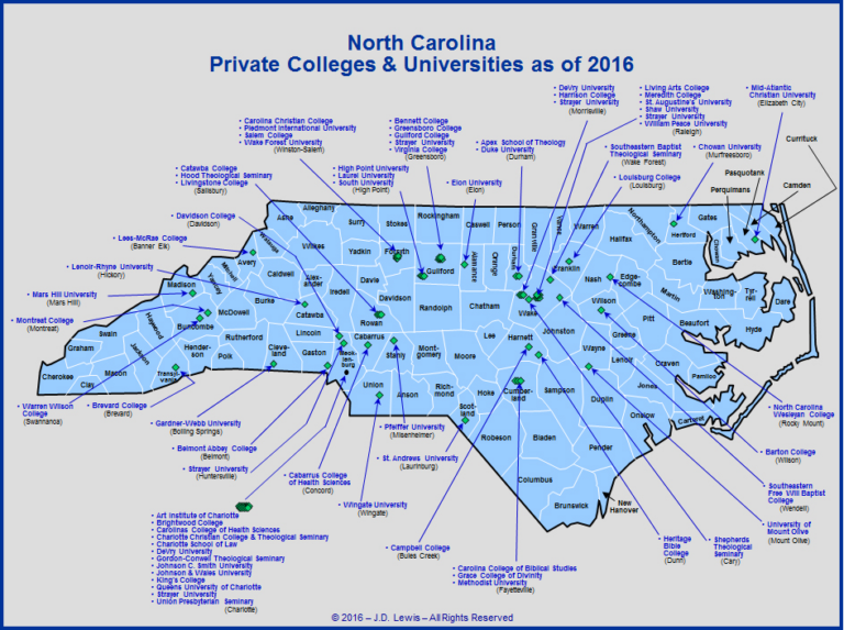 Map Of Colleges In North Carolina