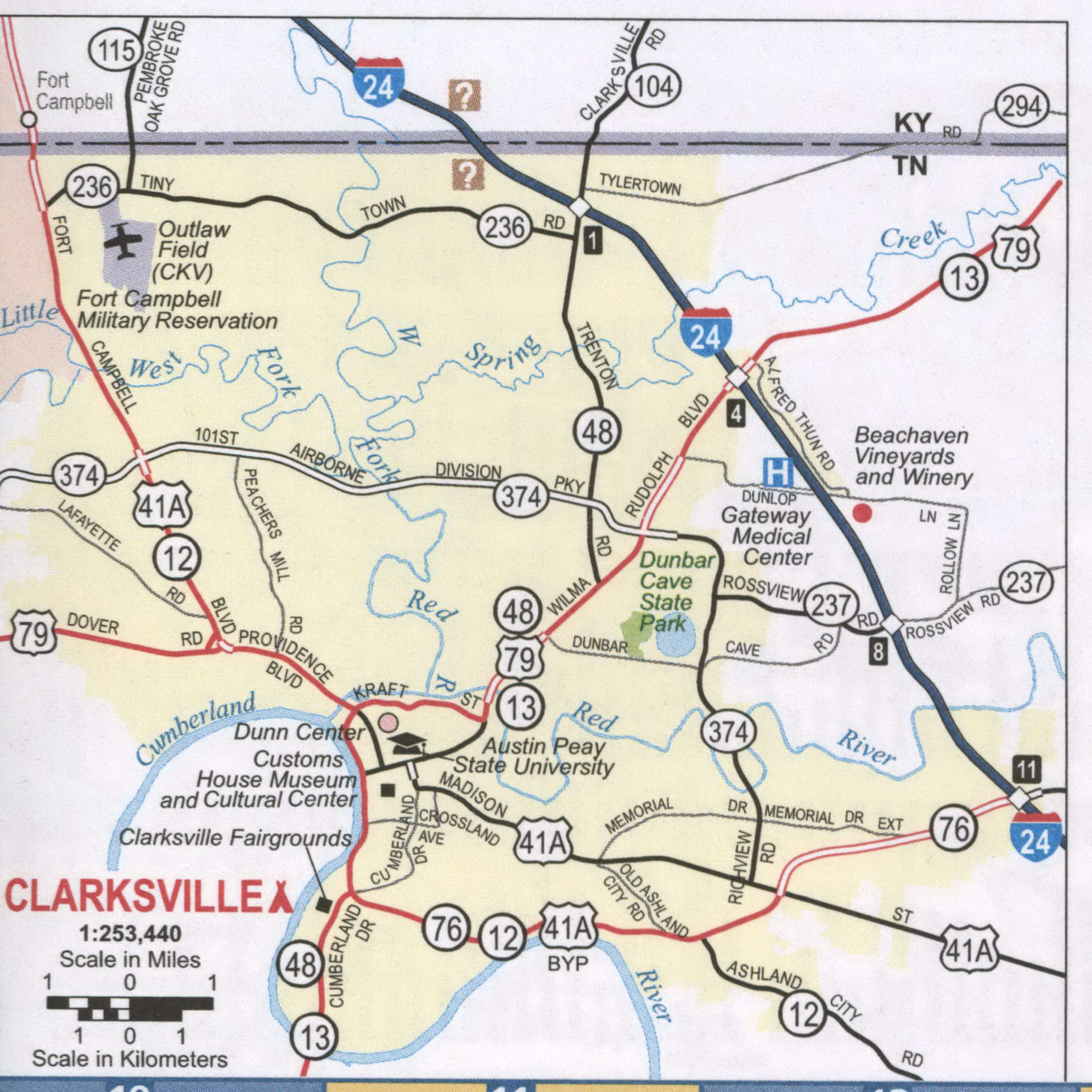 Clarksville TN Roads Map