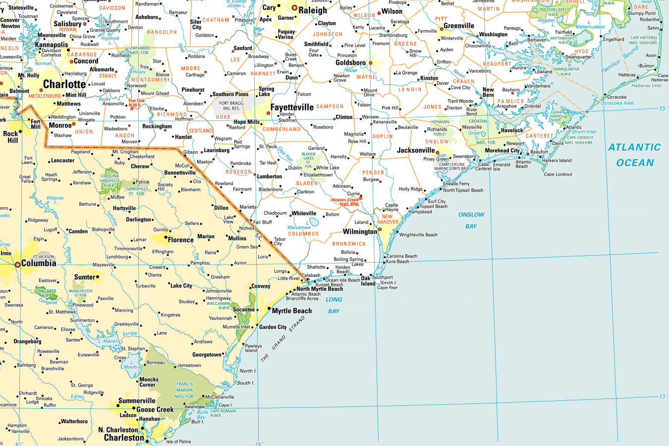 NC Sc Coast Map - Carmon Allianora