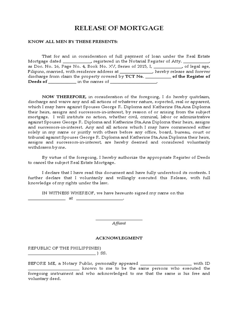 What Does Release Of Mortgage Mean