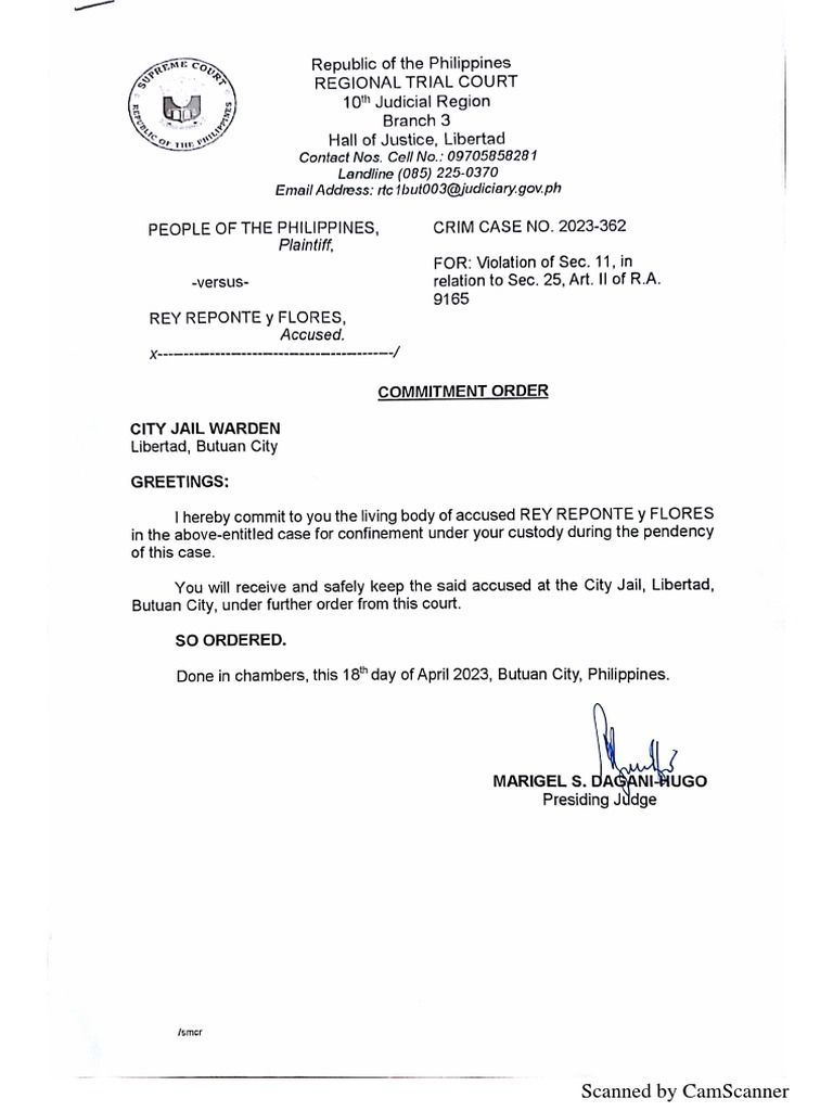 What Does Commitment Order Mean In Jail