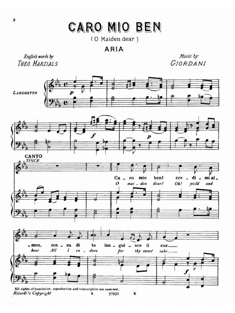 What Does Caro Mio Ben Mean