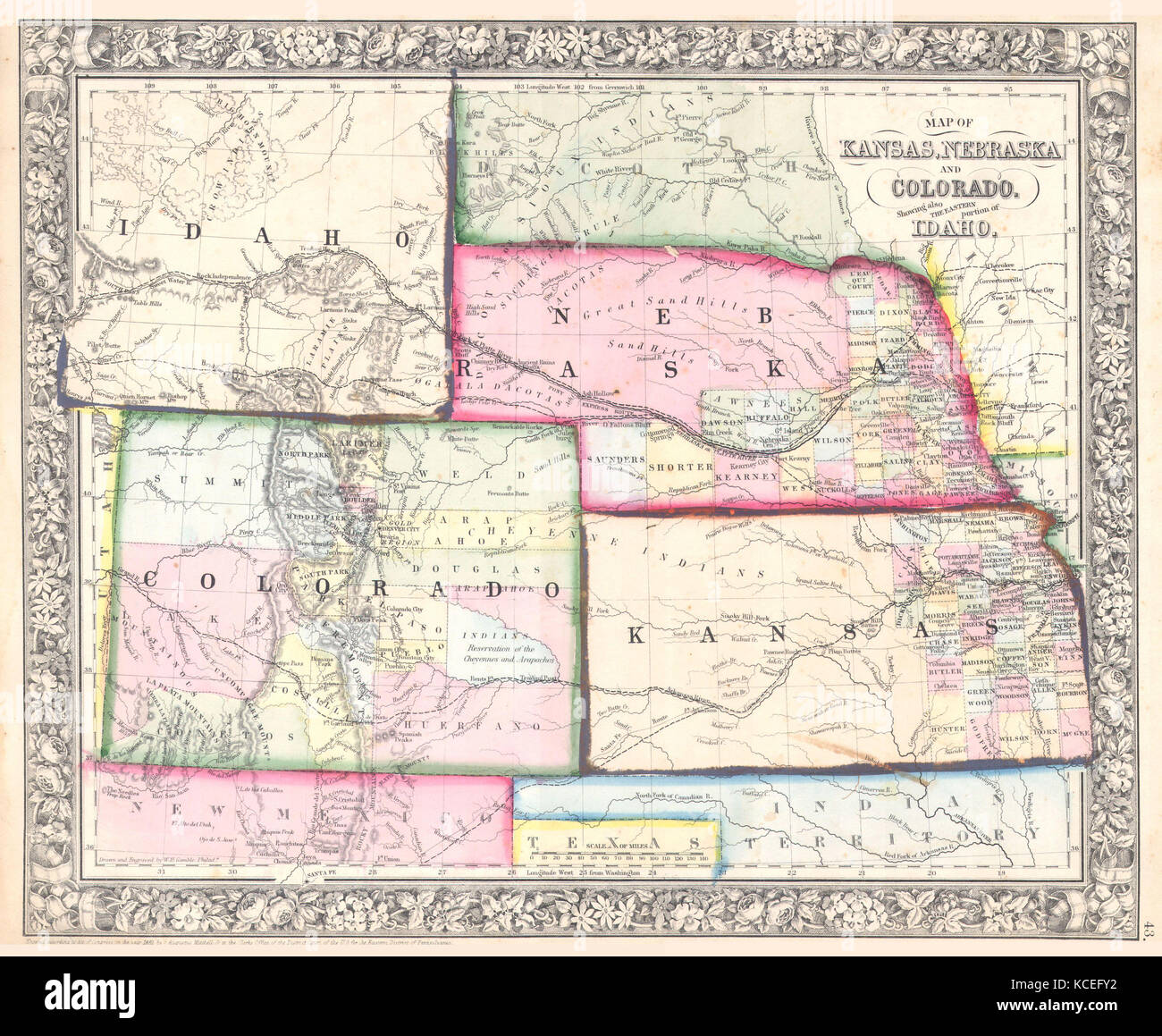 1864 Mitchell Map of Colorado, Kansas, and Nebraska