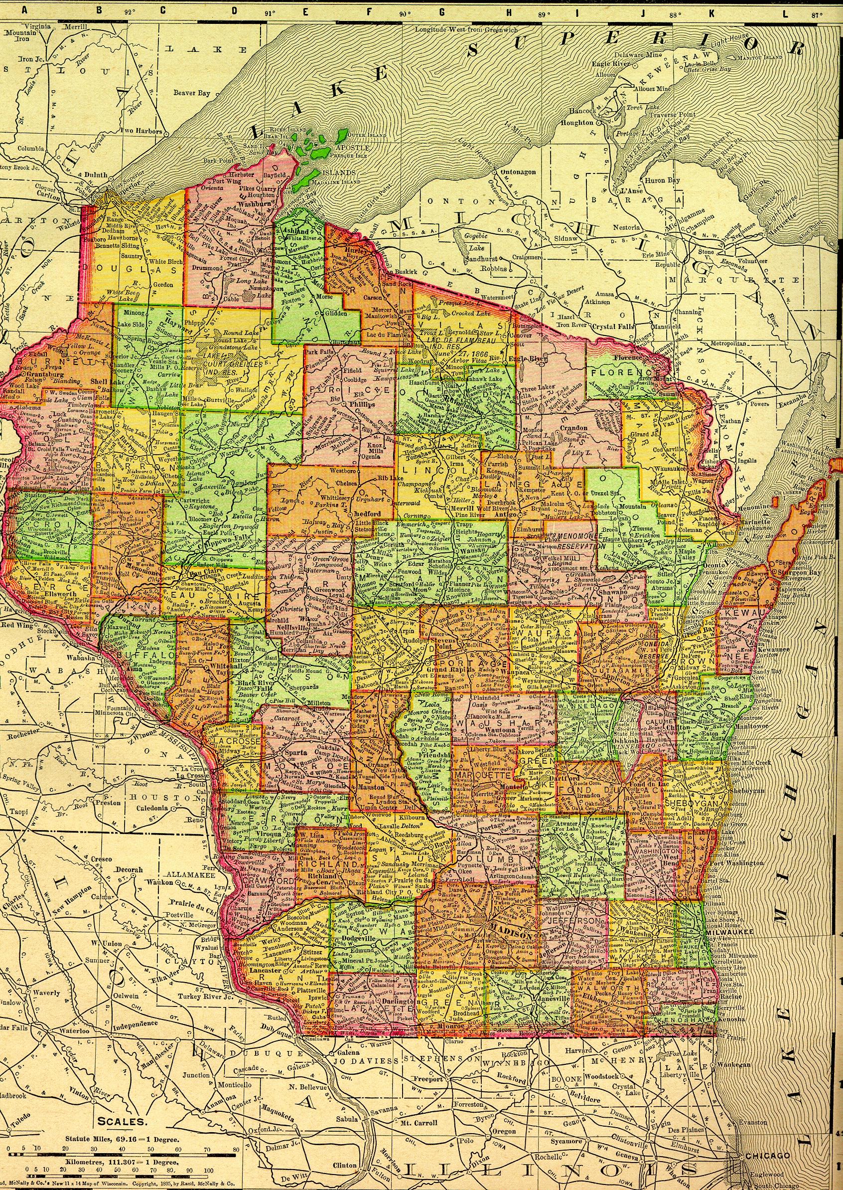 1895 map of Clark County, Wisconsin