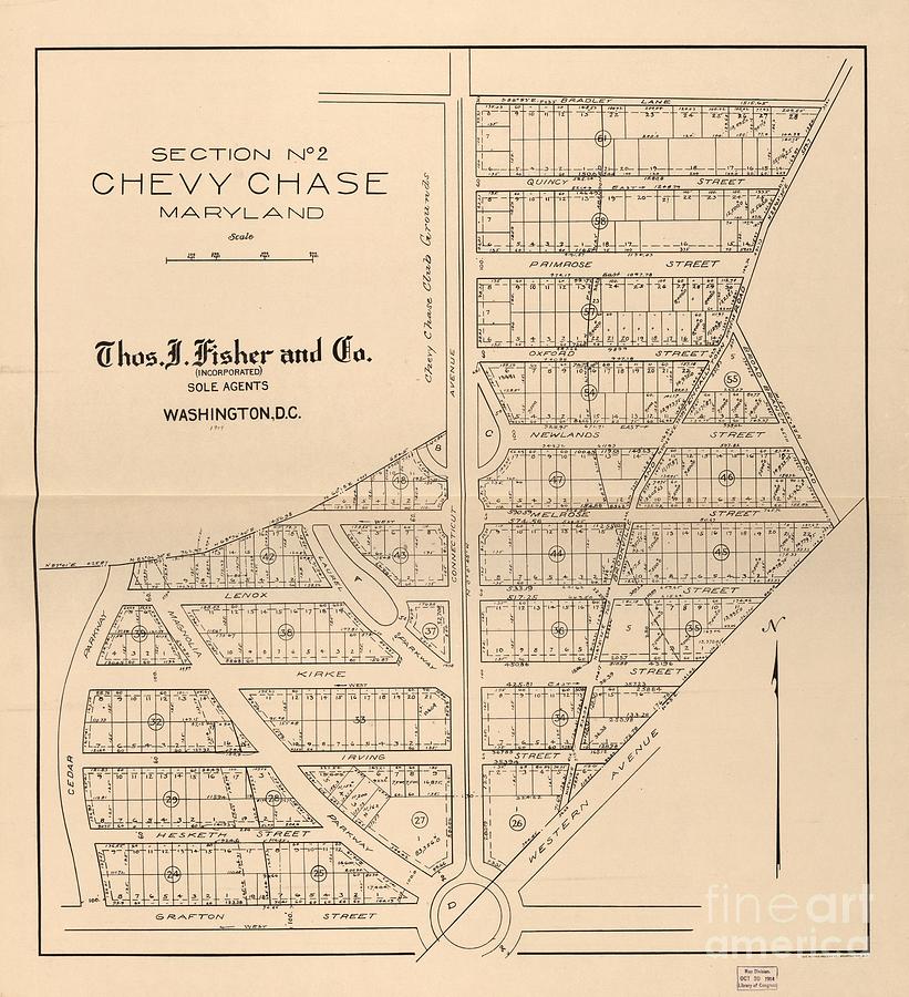 1909 Vintage Map of Chevy Chase, Maryland