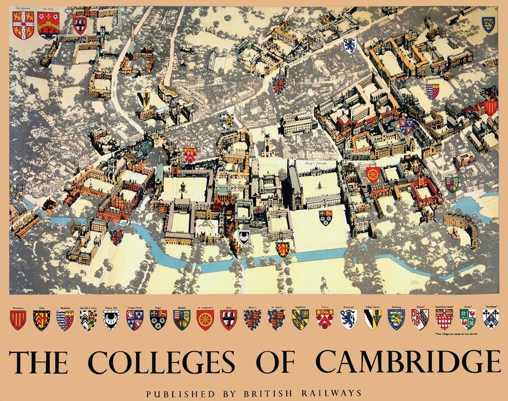 Famous College map of Cambridge