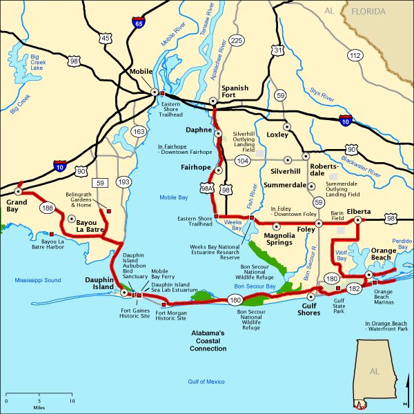 Alabama's Coastal Connection - Map | America's Byways | Gulf Shores