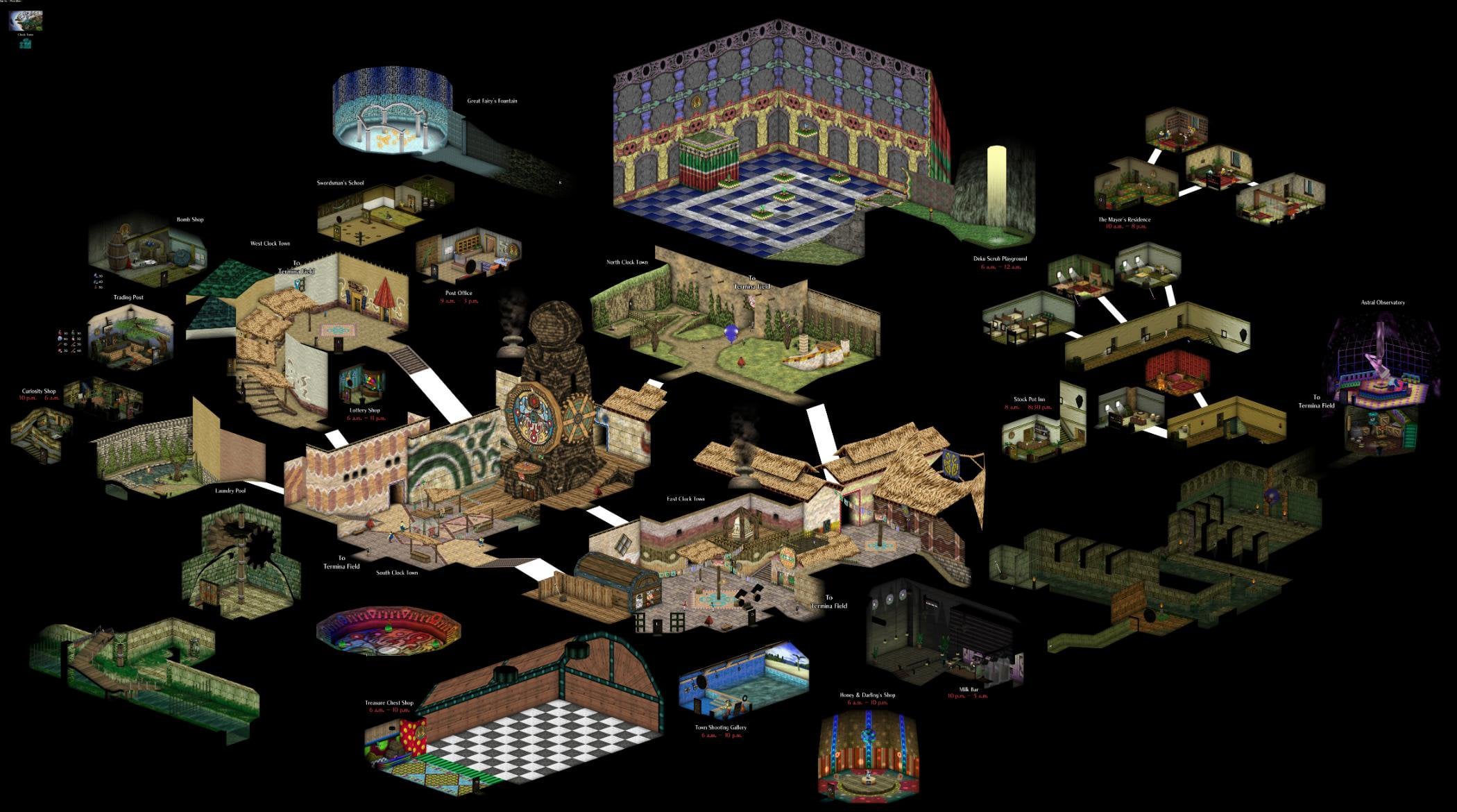 A 3D map of Clock Town from Majora's Mask