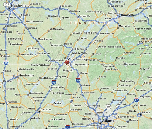 Chattanooga and Surrounding Area Map