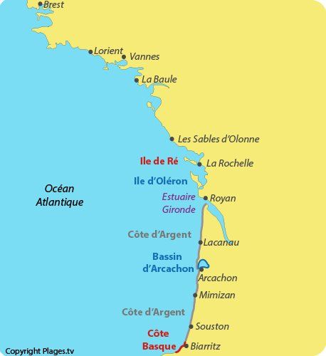 Map of French Atlantic seaside resorts