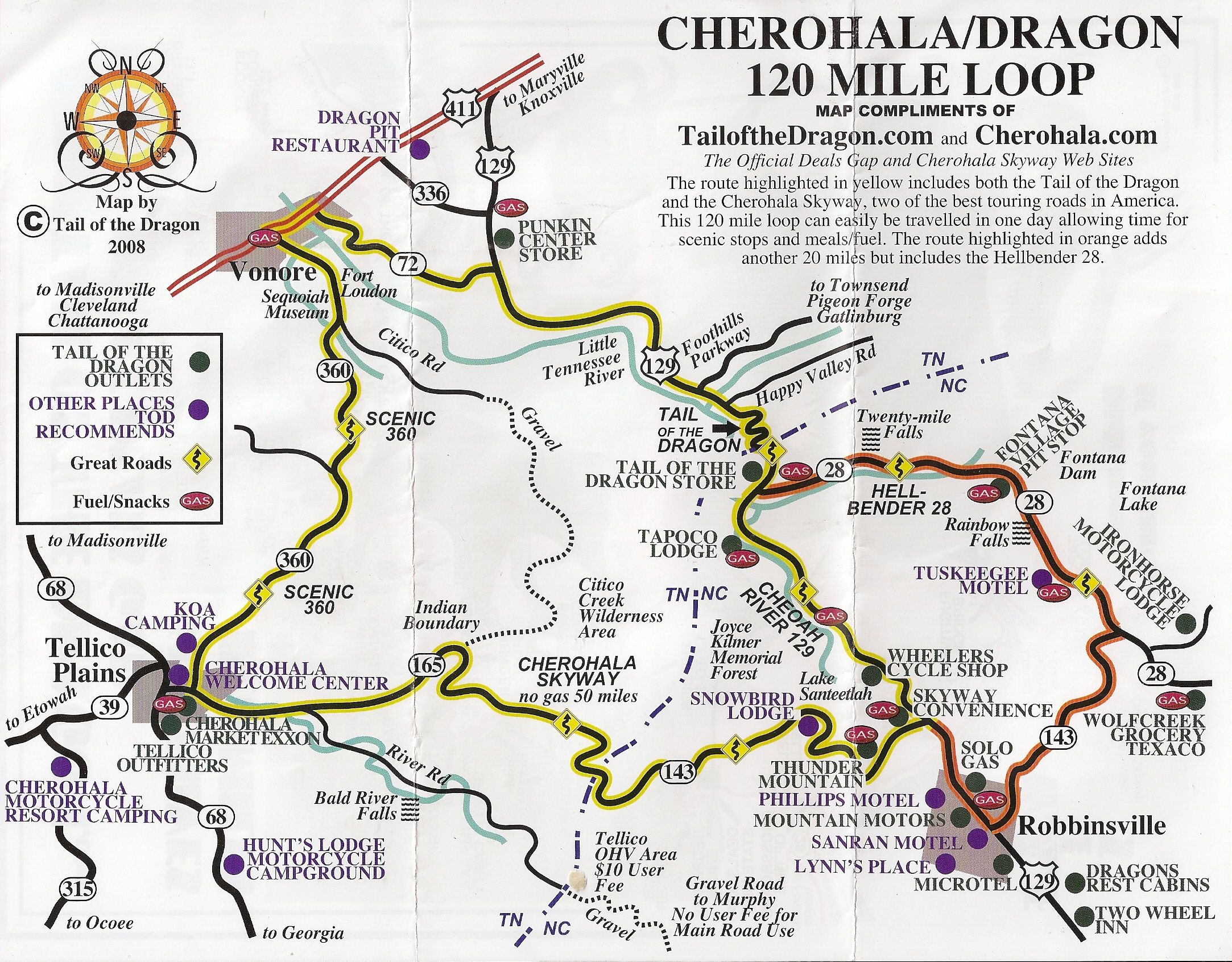 Tail of the Dragon and Cherohala Skyway Map