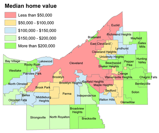 Cities and Towns Map of Cuyahoga County