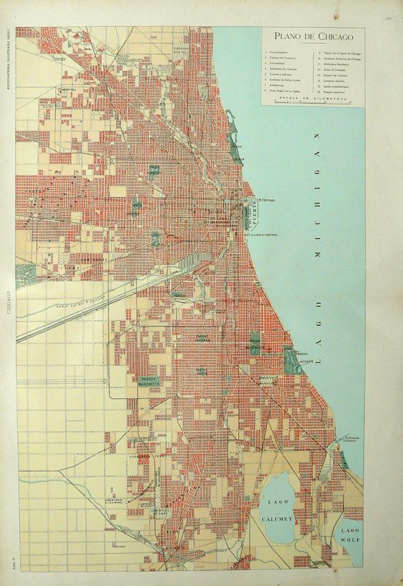 1900 Antique City Map of Chicago