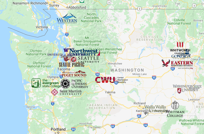 Colleges in Washington Map