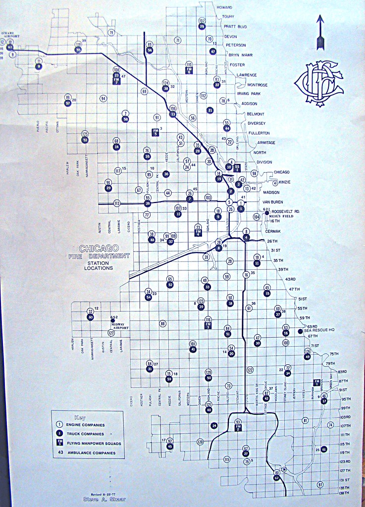 1977 Chicago Fire Stations Map