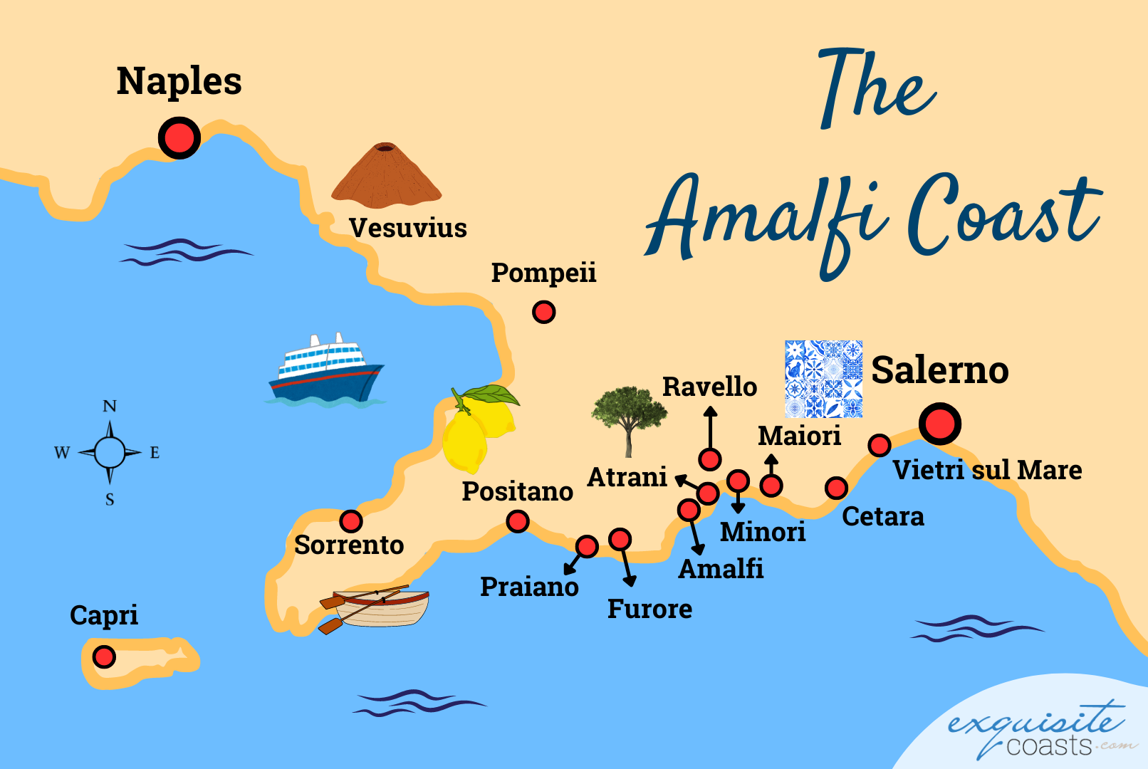 Amalfi Coast Map With Towns You Should Visit