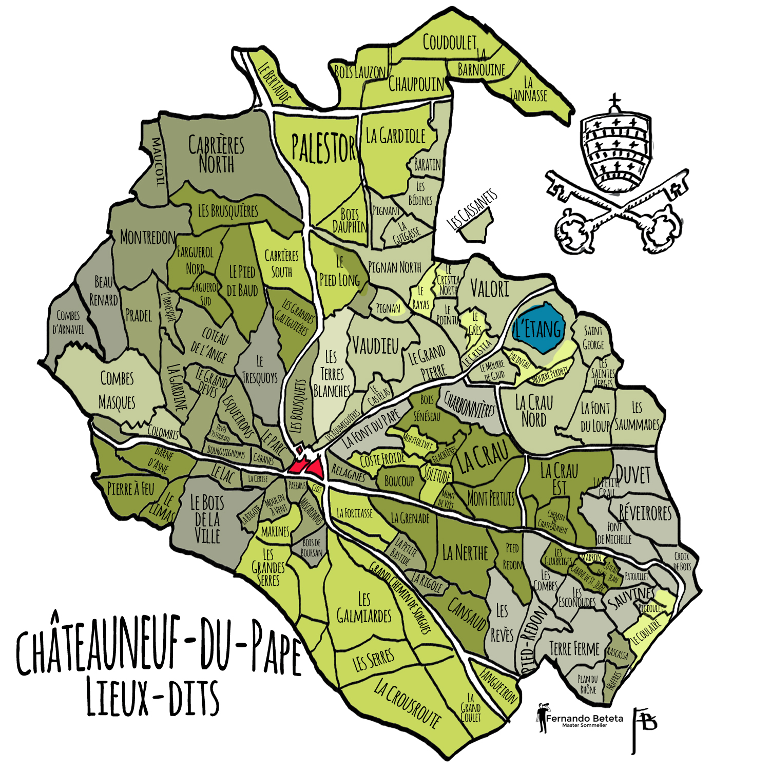 Map of Lieux-dits of Chateauneuf-du-Pape