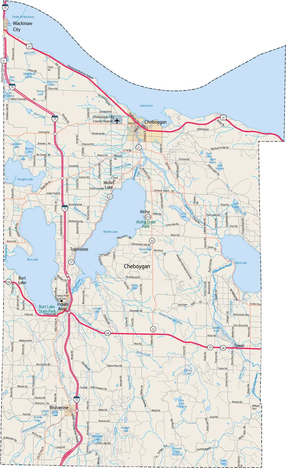 Map of Cheboygan County Michigan