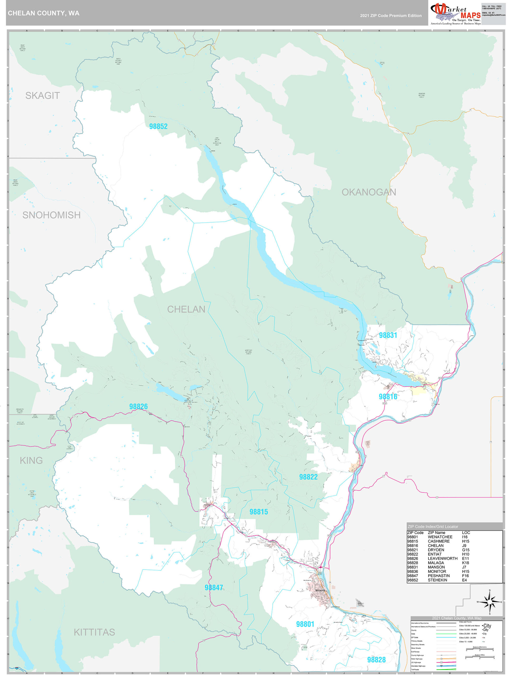 Chelan County, WA Wall Map Premium Style by MarketMAPS