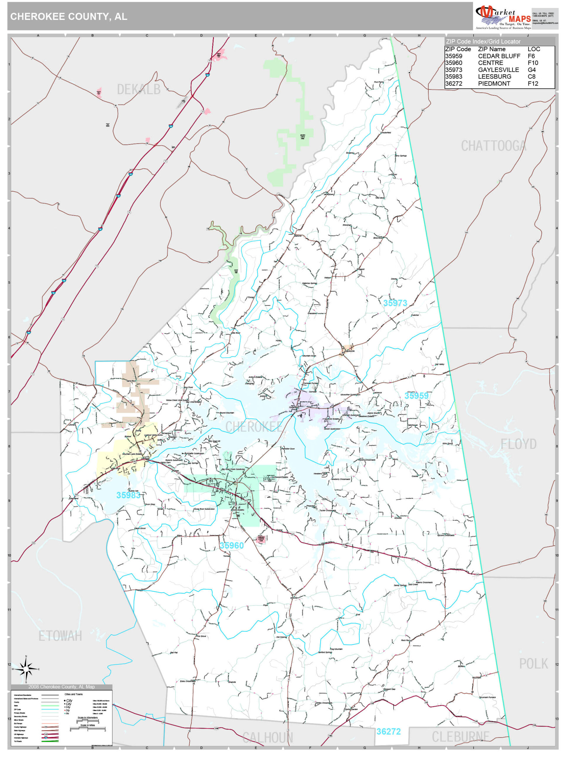 Cherokee County, AL Wall Map Premium Style by MarketMAPS