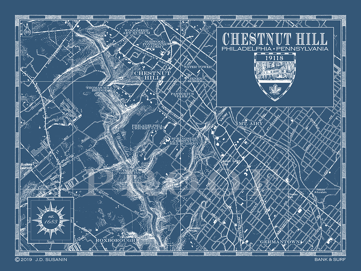 Elegant Navy Custom Map of Chestnut Hill