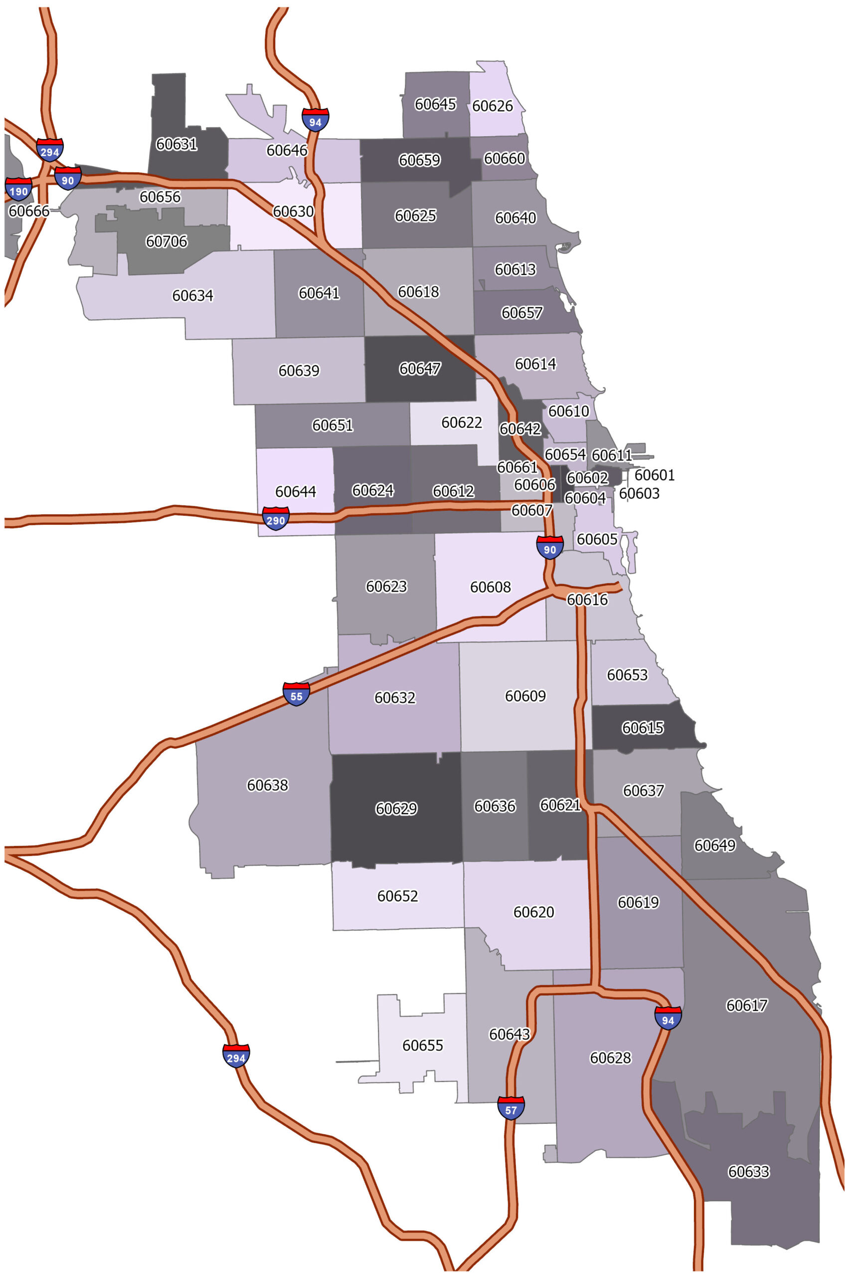 Detailed Chicago Zip Code Map - GIS Geography