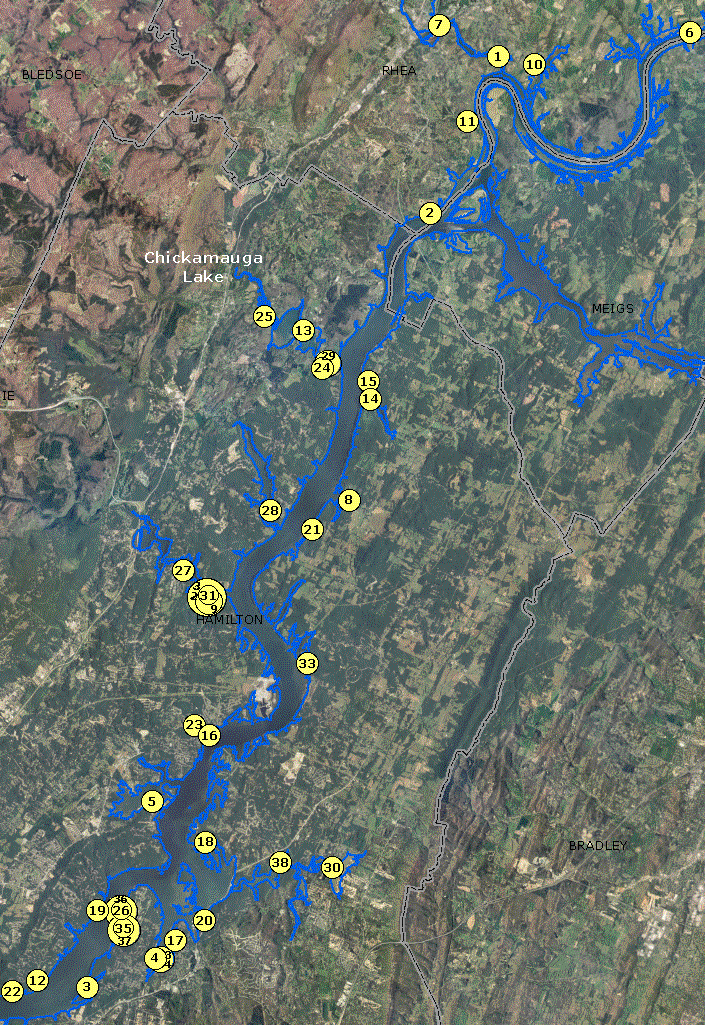 Localwaters alternate map of Chickamauga Lake