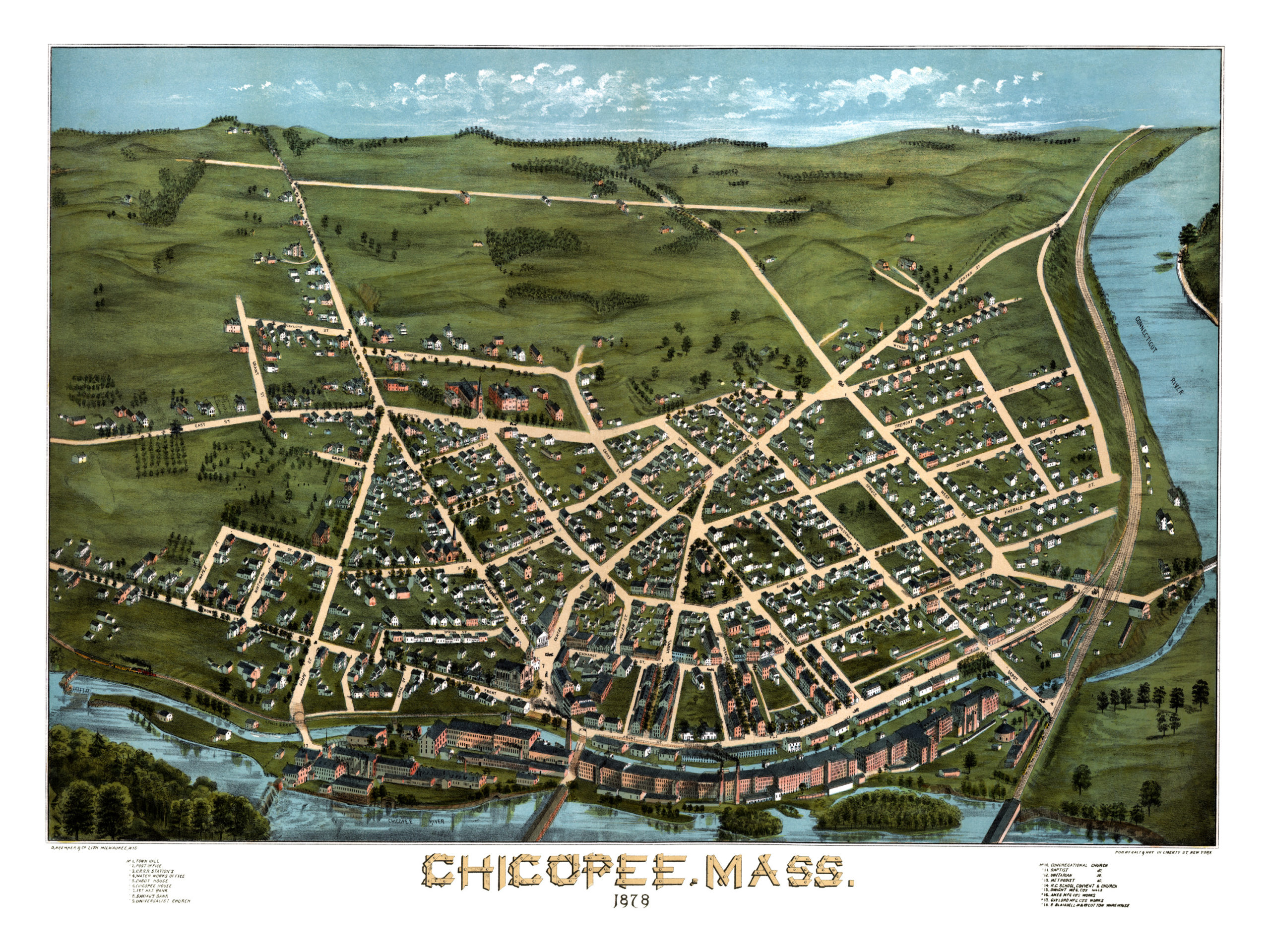 Historical Map of Chicopee, Massachusetts in 1878