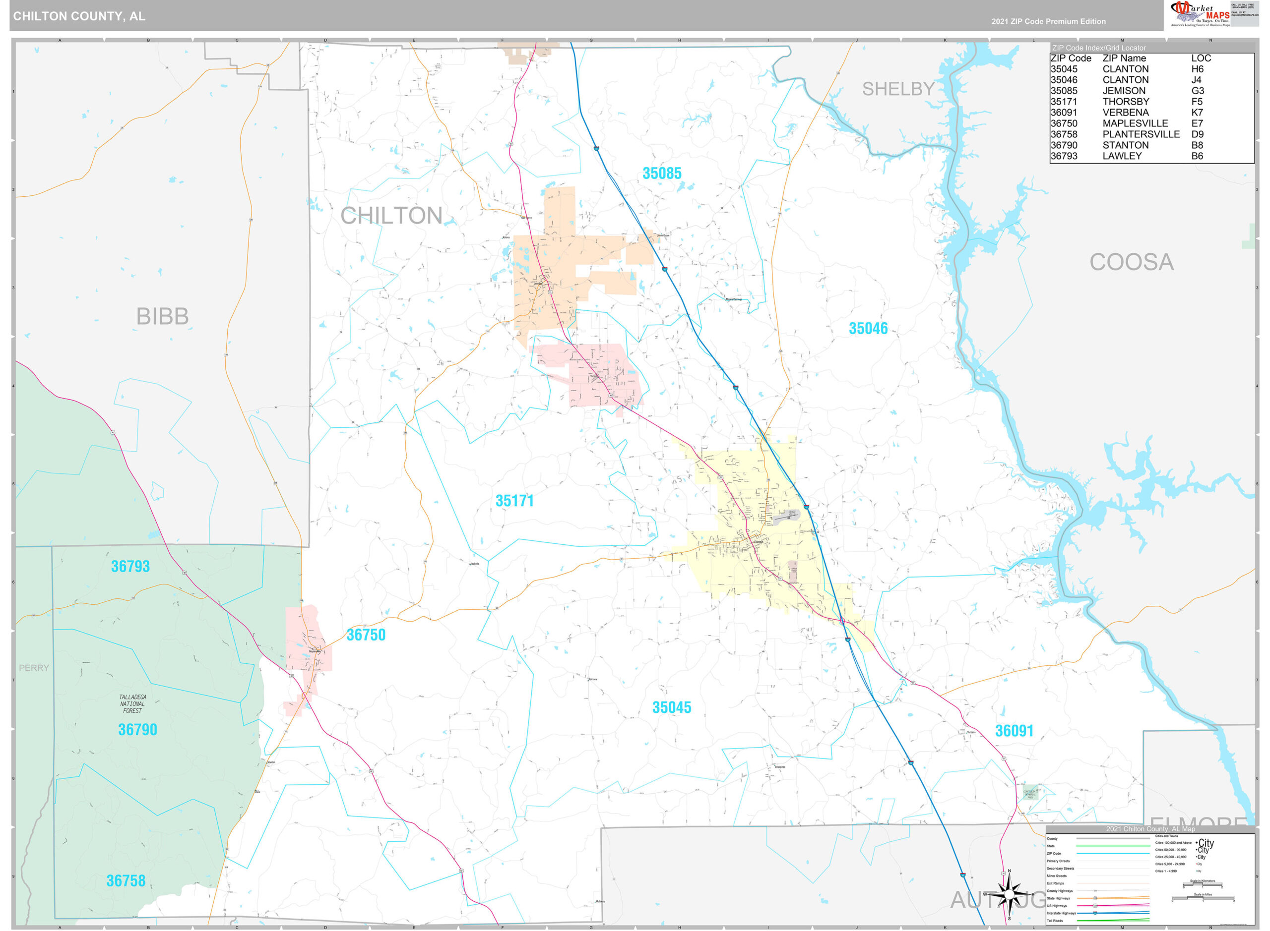 Chilton County, AL Wall Map Premium Style