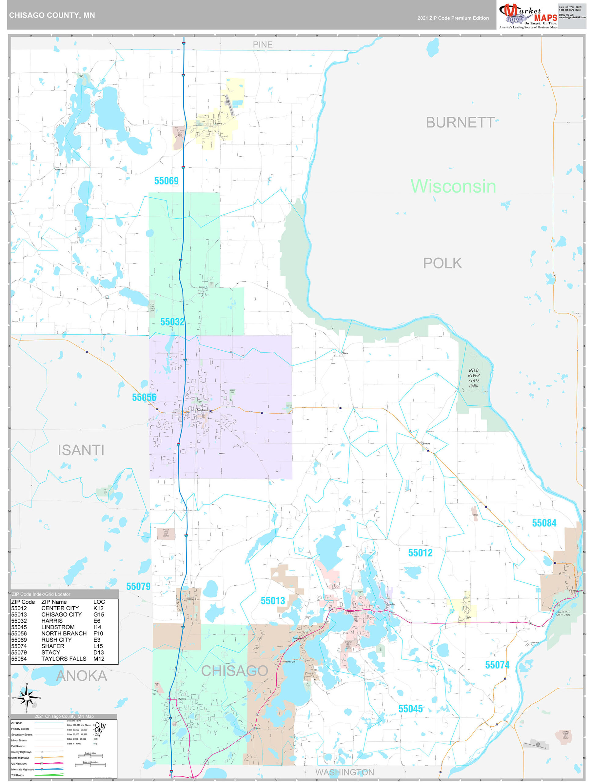Chisago County, MN Wall Map Premium Style