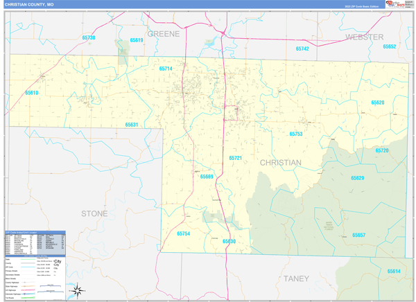 Christian County Wall Map Basic Style
