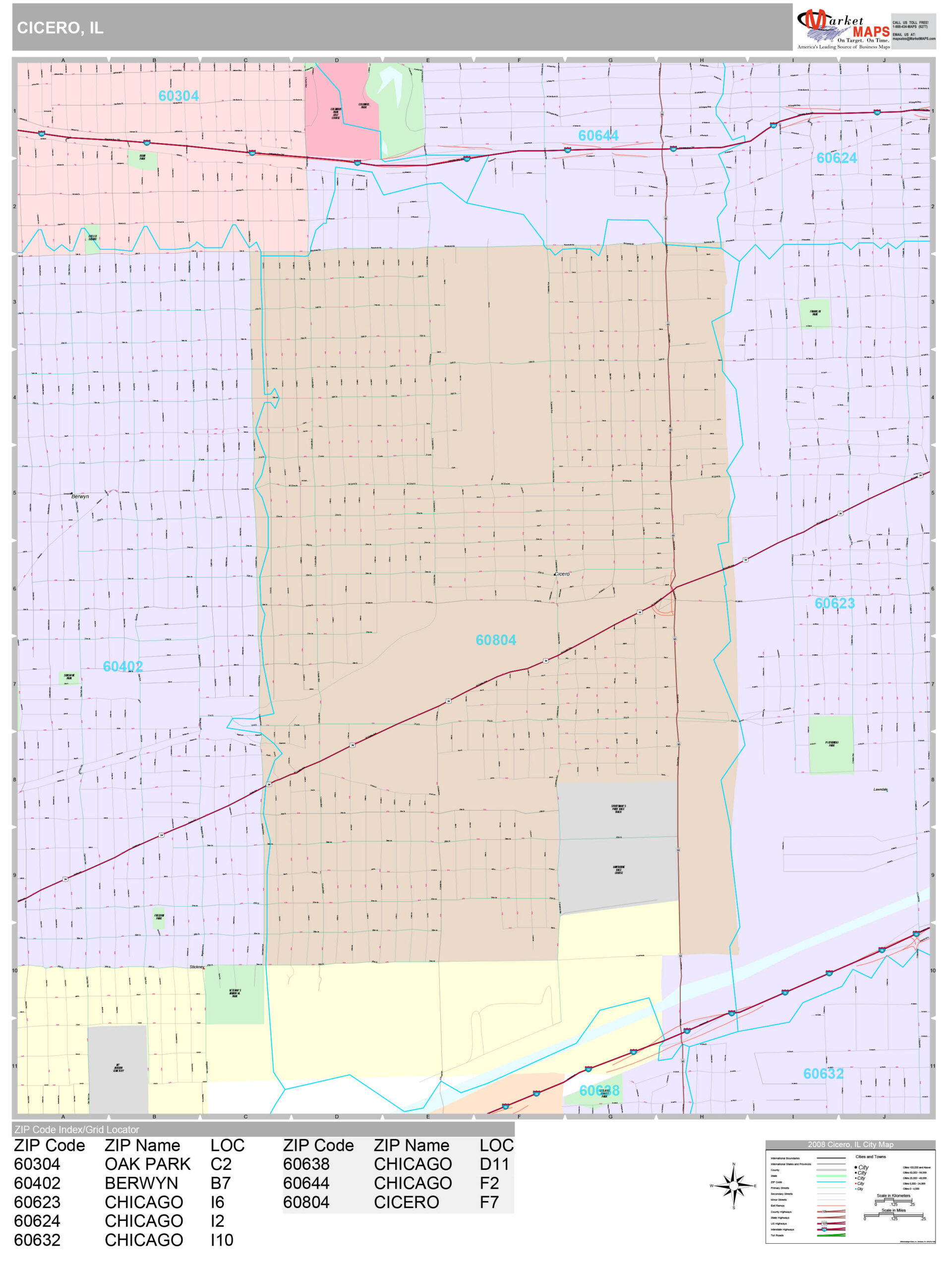 Cicero Illinois Wall Map (Premium Style)