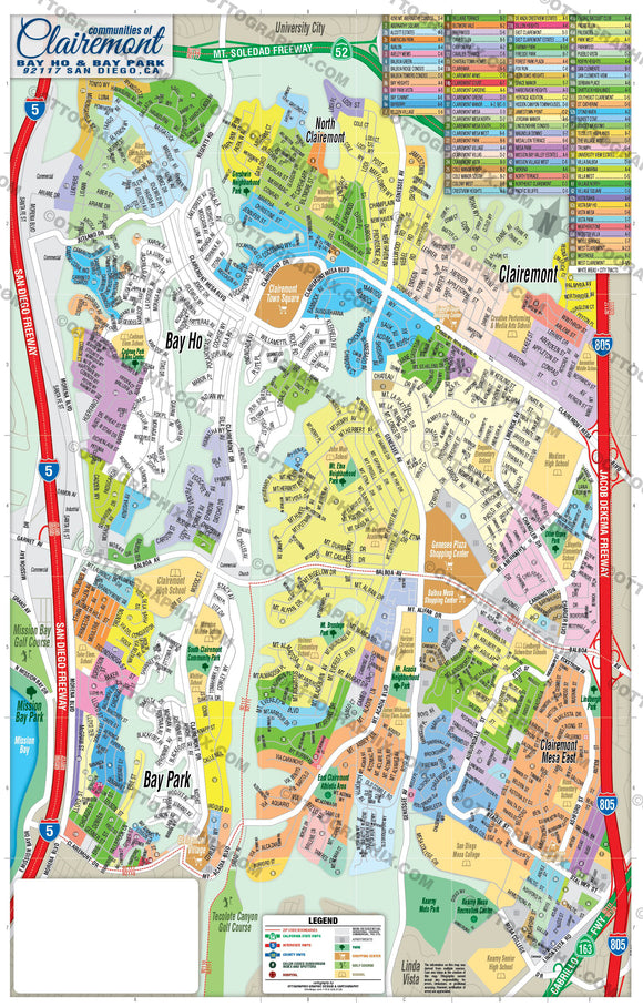 Map of Clairemont, Bay Ho and Bay Park