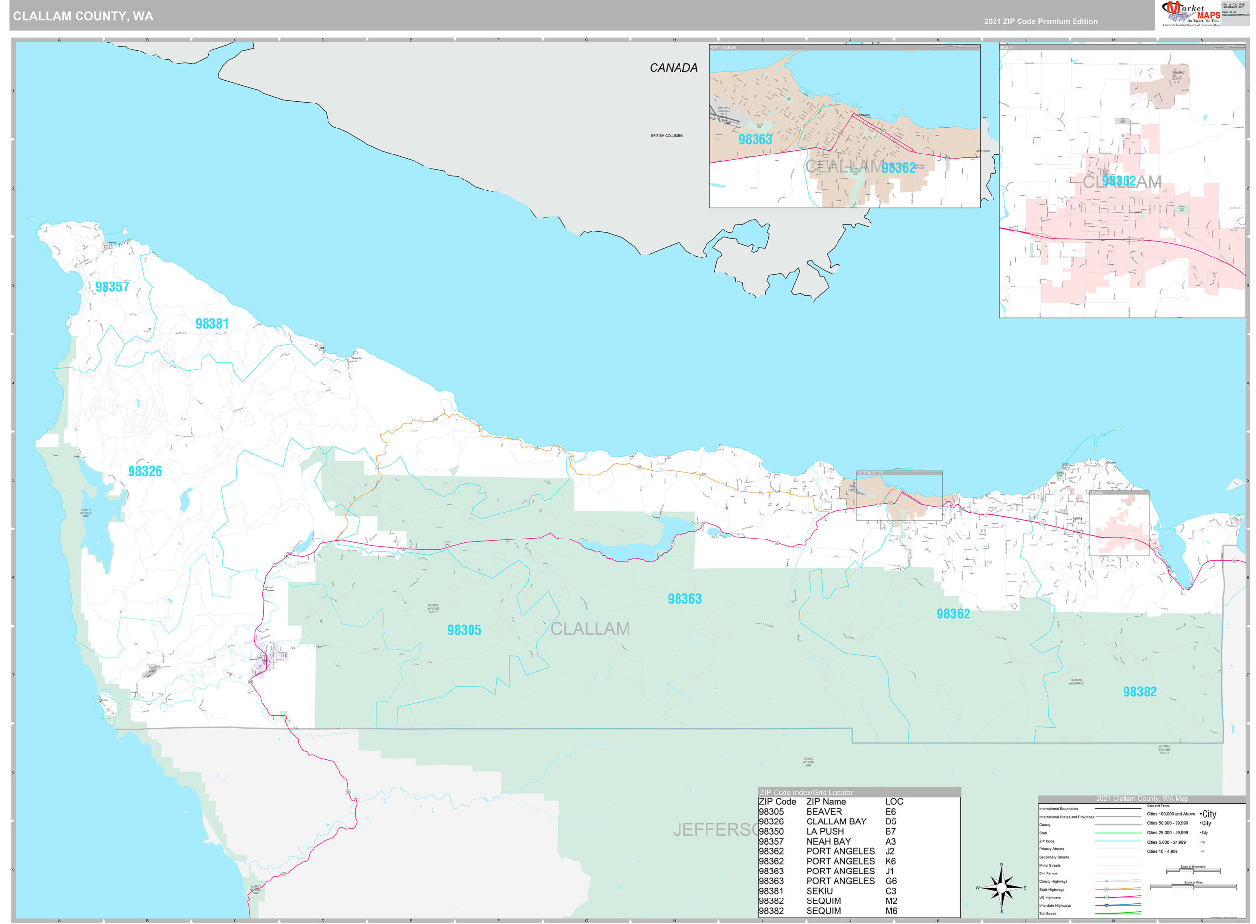 Premium Wall Map of Clallam County