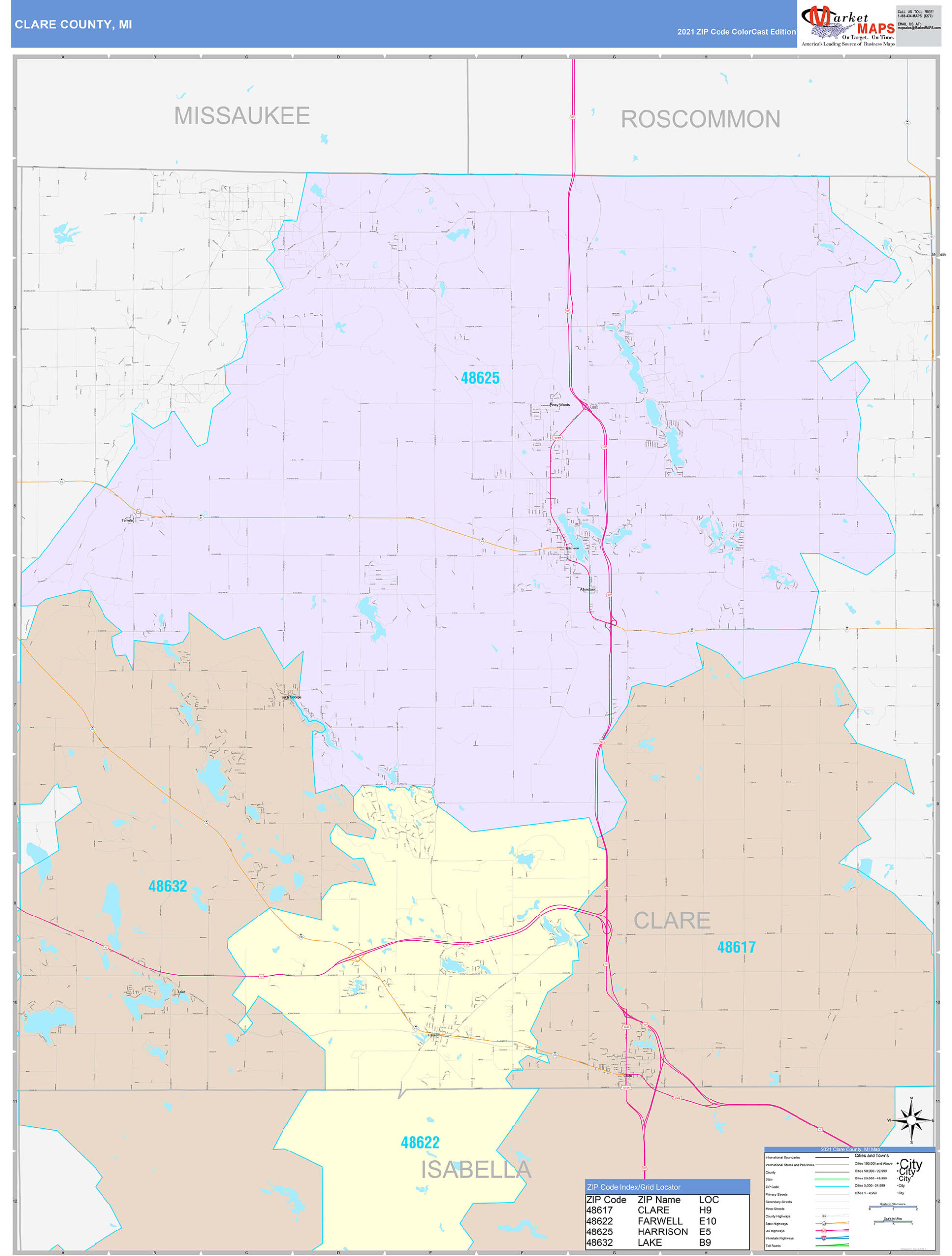 Modern Clare County Michigan Map