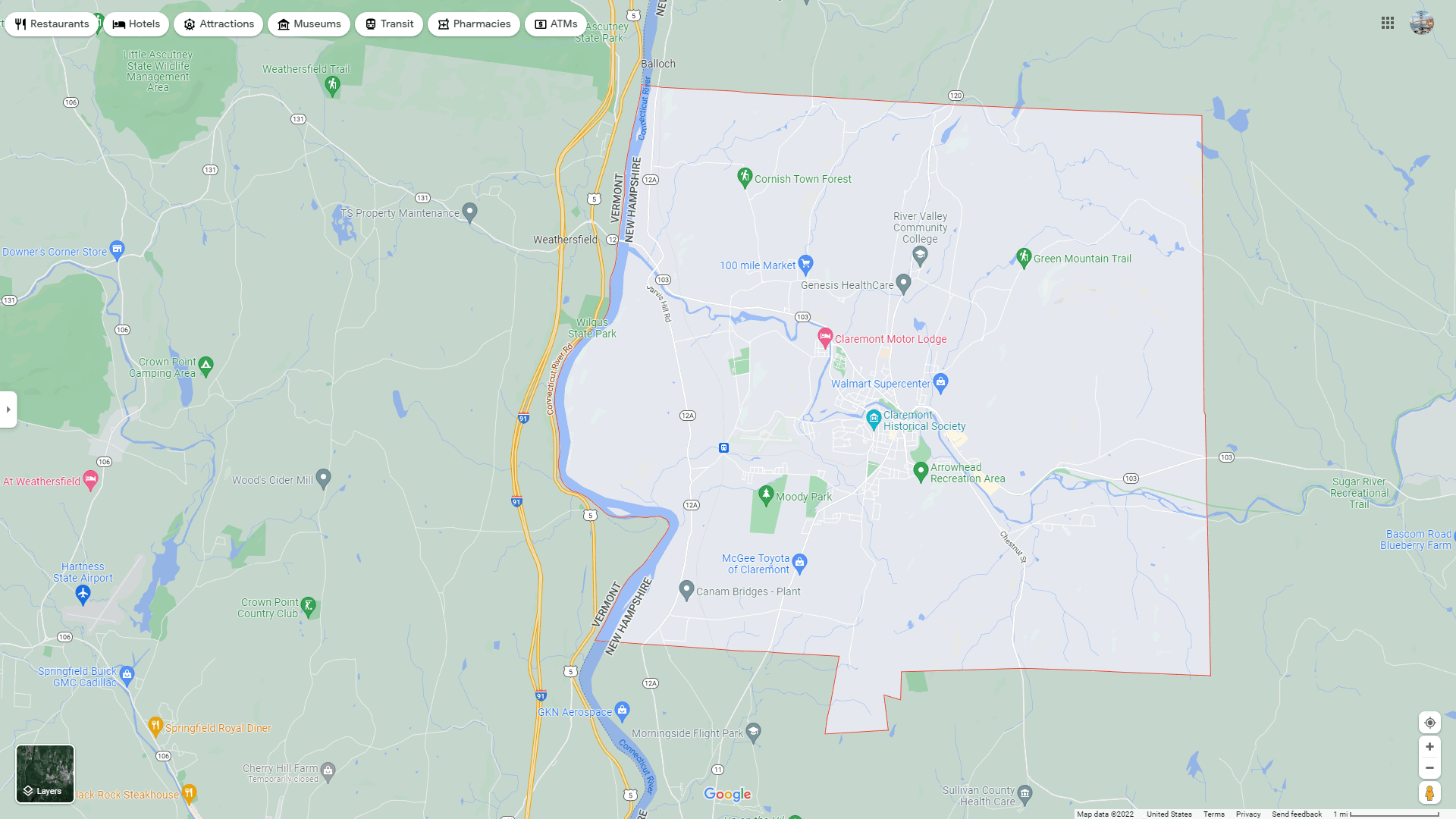 Claremont New Hampshire Map
