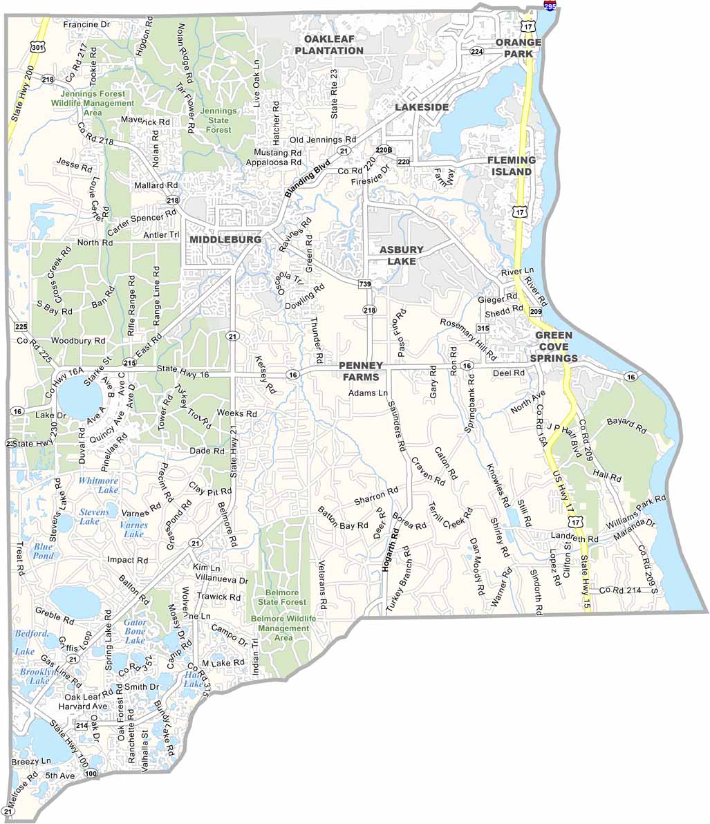 Clay County Map, Florida - US County Maps