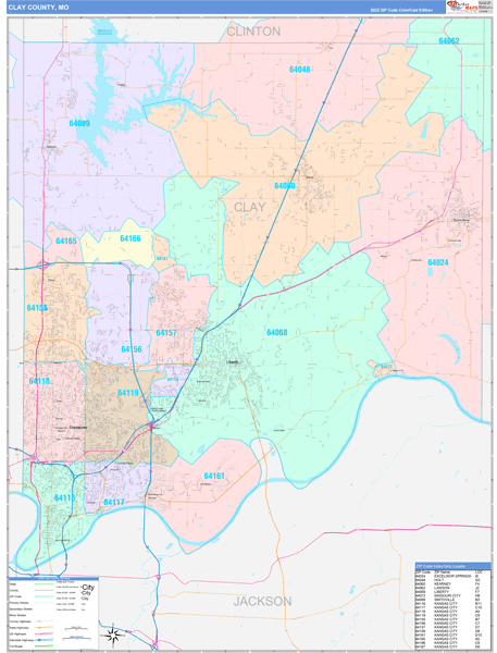 Zipshade Map of Clay County Missouri