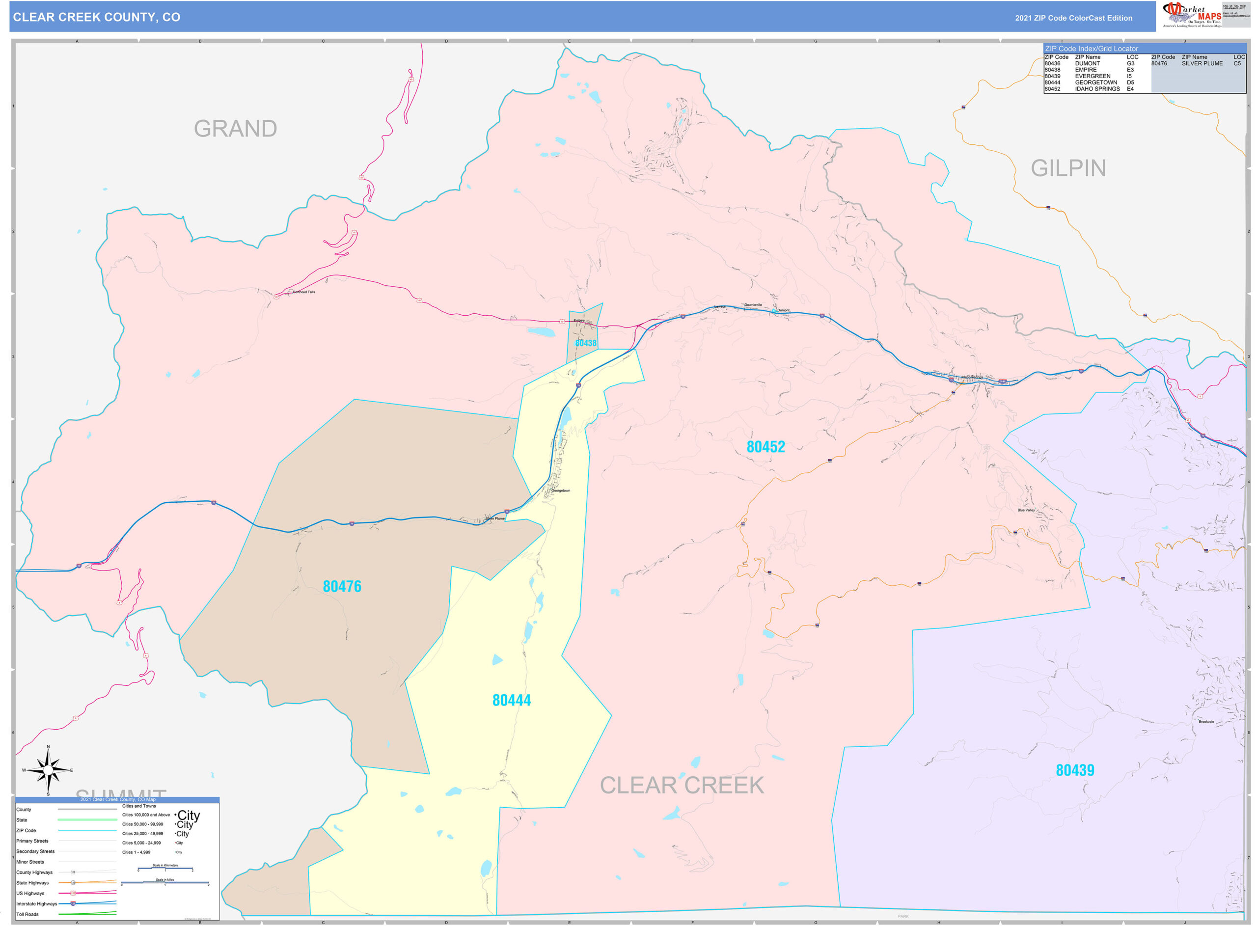 Color Cast Style Map of Clear Creek County