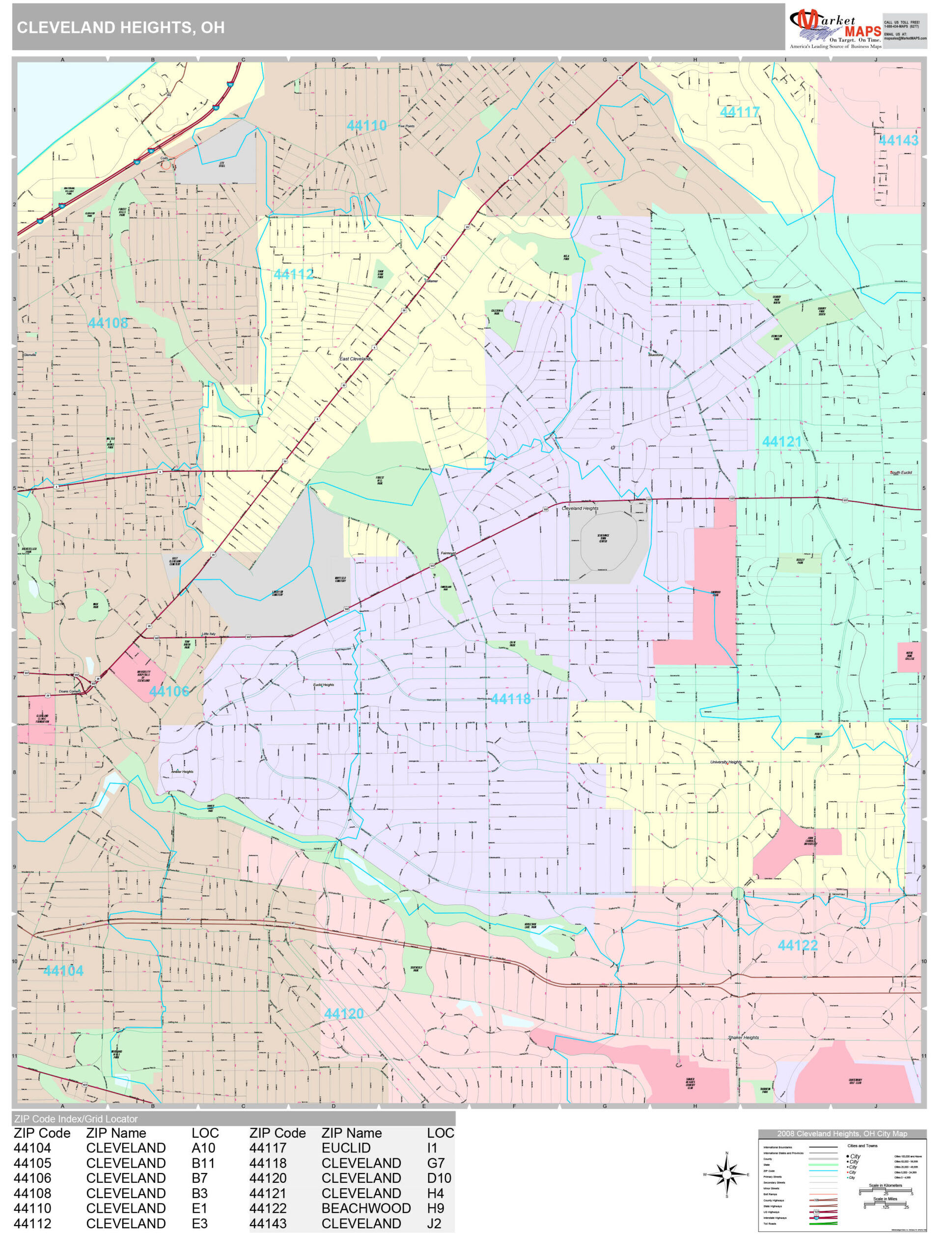 Cleveland Heights Ohio Wall Map (Premium Style) by MarketMAPS
