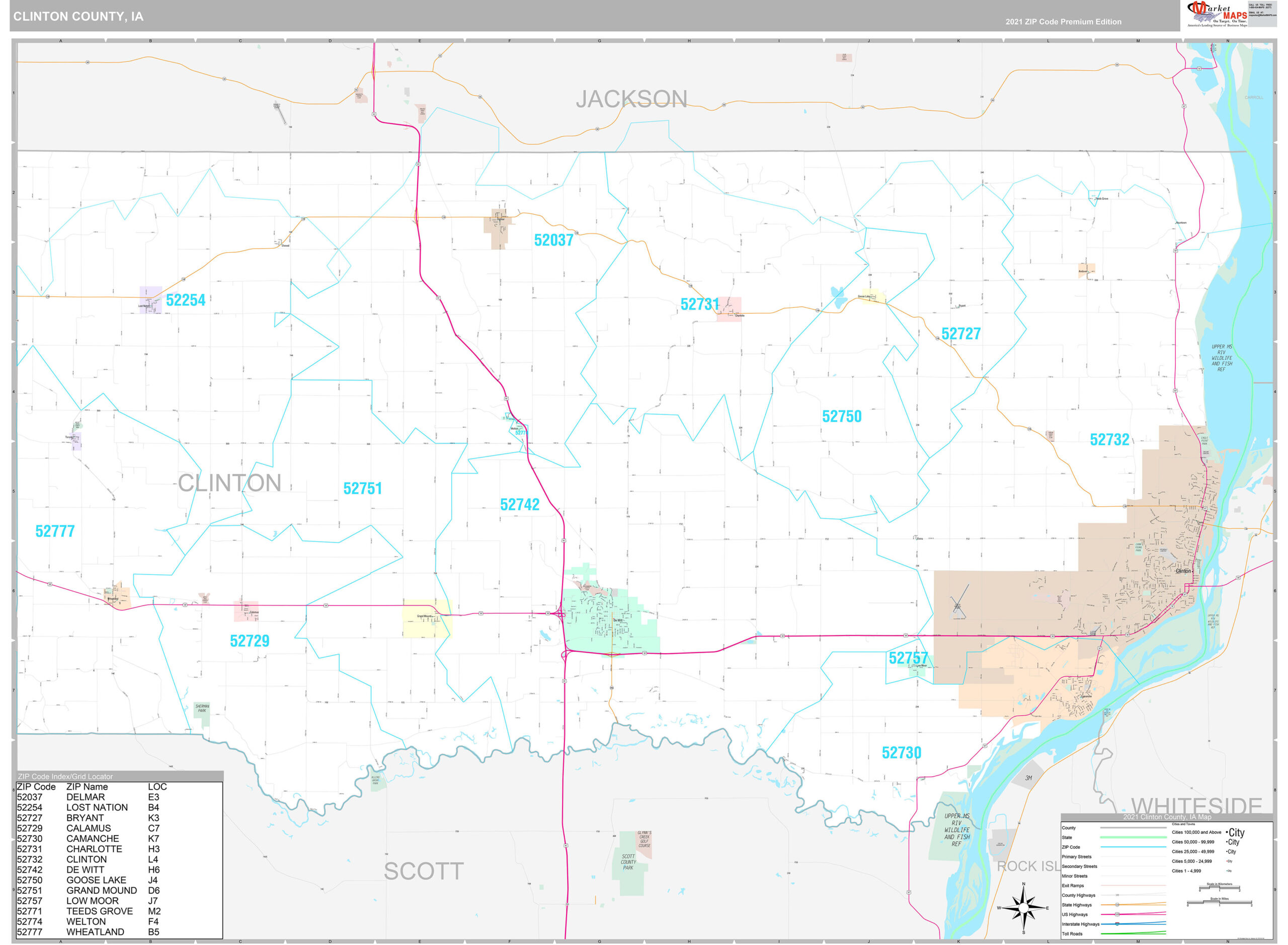 Clinton County, IA Wall Map Premium Style by MarketMAPS