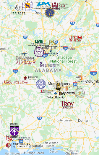 Colleges in Alabama Map