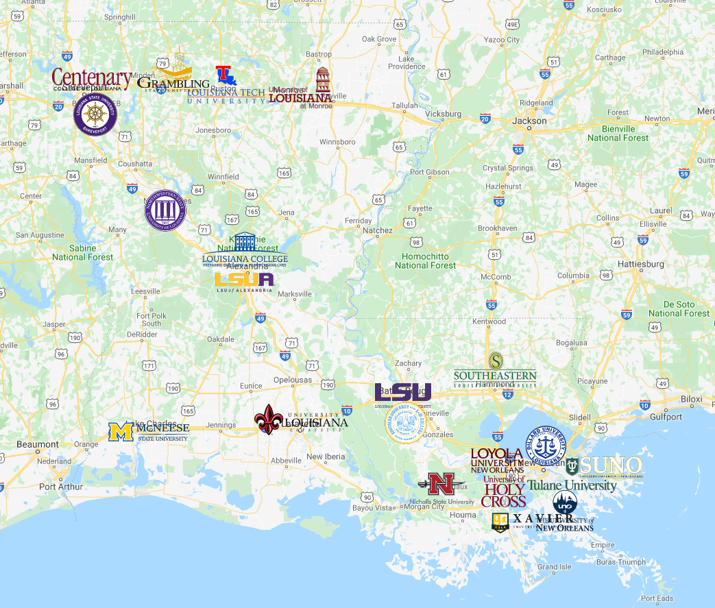 Colleges in Louisiana Map