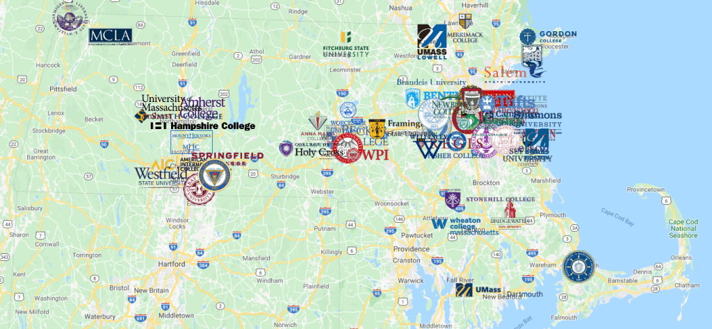 Colleges in Massachusetts Overview Map