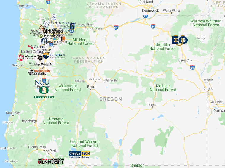 Colleges in Oregon Map – MyCollegeSelection