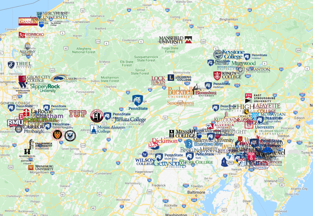 Colleges in Pennsylvania Map | MyCollegeSelection