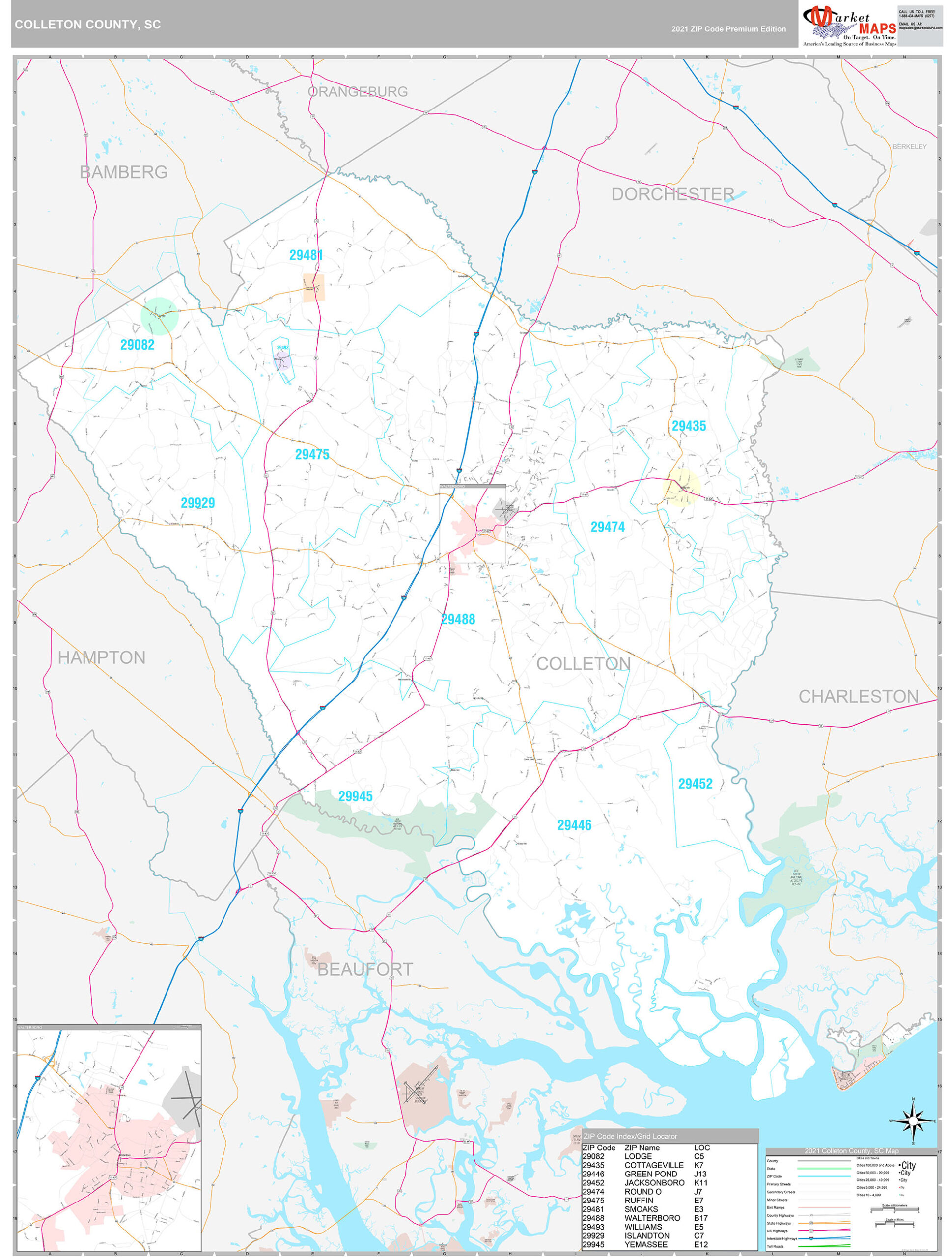 Colleton County, SC Wall Map Premium Style